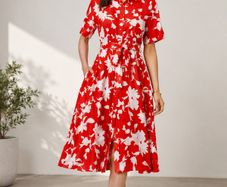NEW Red and white floral print dress: Size 14