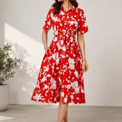 NEW Red and white floral print dress: Size 14