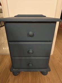 Painted wooden bedside locker + kids wall shelf, bundle