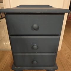Painted wooden bedside locker + kids wall shelf, bundle
