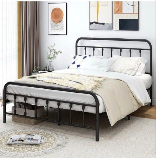 King Size Bed Frame with Headboard and Footboard/Under Bed Storage, Metal Bed Frames King Size Mattress Base No Box Spring Needed, Enhanced Support Noise Free, Black