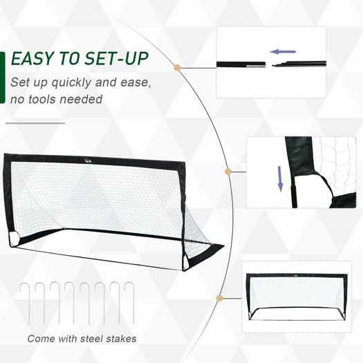 Set of 2 Football Goal Net 6 x 3 ft Foldable Outdoor Sport Training Teens Adults Soccer with Carrying Bag Black