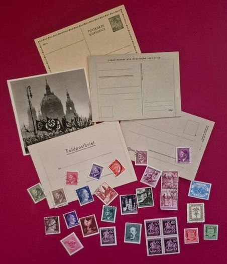 Selection of 3rd reich, stamps/ postcards/propaganda photo, and military feldpost.
