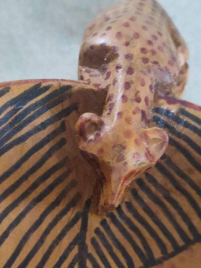 African Leopard Drinking Fruit Bowl and hand made carved wood.