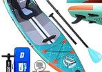Stand Up Paddling Board Inflatable SUP Set, Kayak Seat, 330 x 76 x 15 cm, Load Capacity up to 150 kg, Cam Holder, Integrated Kick Pad, 3 Fins, Adjustable Double Paddle, Complete Accessories, Mint