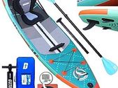 Stand Up Paddling Board Inflatable SUP Set, Kayak Seat, 330 x 76 x 15 cm, Load Capacity up to 150 kg, Cam Holder, Integrated Kick Pad, 3 Fins, Adjustable Double Paddle, Complete Accessories, Mint