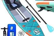 Stand Up Paddling Board Inflatable SUP Set, Kayak Seat, 330 x 76 x 15 cm, Load Capacity up to 150 kg, Cam Holder, Integrated Kick Pad, 3 Fins, Adjustable Double Paddle, Complete Accessories, Mint