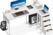 Computer Desk with Drawers, 120x70 cm Corner Desk for Home Office, Reversible L Shaped Office Desks White