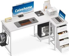Computer Desk with Drawers, 120x70 cm Corner Desk for Home Office, Reversible L Shaped Office Desks White