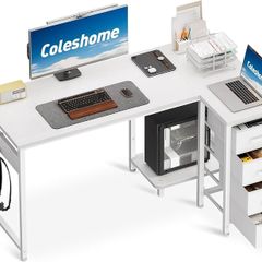 Computer Desk with Drawers, 120x70 cm Corner Desk for Home Office, Reversible L Shaped Office Desks White
