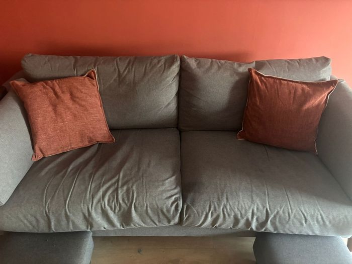 Grey Sofa & Armchair Set with Ottoman Footstools