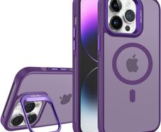 For Apple iPhone 12 / 12 Pro Skin-Feel Camera Lens Holder Magsafe Case Purple
