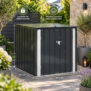 Lockable Steel Garden Storage Box  Black Outdoor Storage with Deadbolt Lock