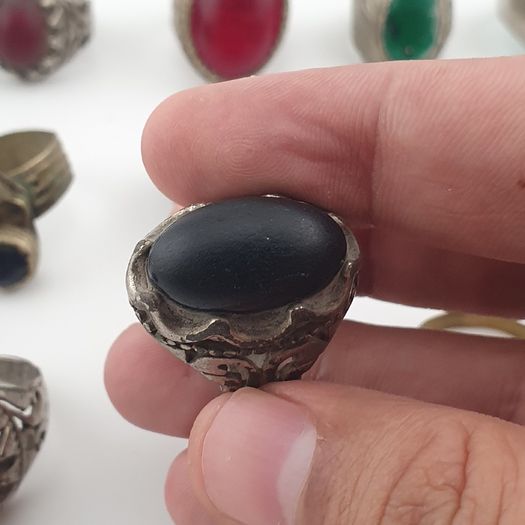 Antique Ring Collection Lot of 15 Mixed Brass & Stone,Glass Antique Style Rings