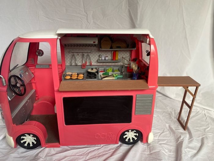 Our generation food truck, bathtub, picnic table, dolls, and clothes