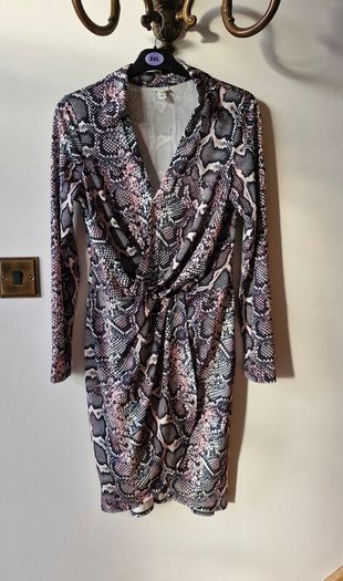 Snake print dress with faux wrap