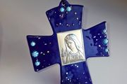 Blue Glass Cross with Silver Medallion