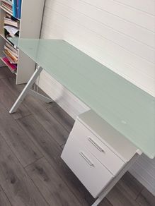 white glass desk