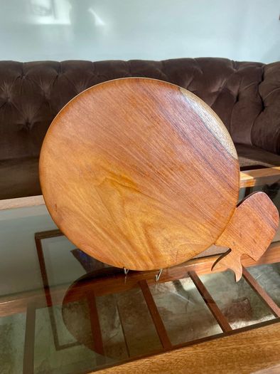 Vintage Teak Mid Century Divided Serving Platter Carved Handle Retro Stylised Fish