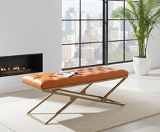 Luxury Eco Leather  Bench with Gold Frame  Handmade, 100x40x50 cm
