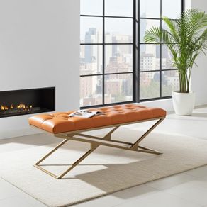 Luxury Eco Leather  Bench with Gold Frame  Handmade, 100x40x50 cm