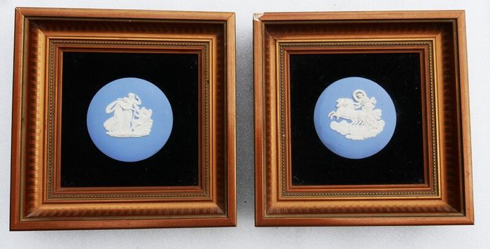 Pair of Framed Wedgwood Blue and White Jasperware Plaques