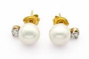 925 Silver Faux Pearl Cubic Zirconia Stud Earrings