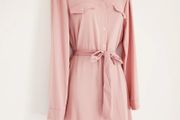 Dorothy Perkins Salmon Pink Button Crepe Belted Shirt Dress