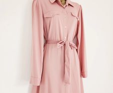 Dorothy Perkins Salmon Pink Button Crepe Belted Shirt Dress