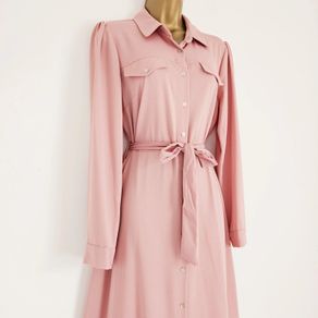 Dorothy Perkins Salmon Pink Button Crepe Belted Shirt Dress