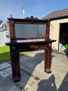 Mahogony fireplace surround and mirror
