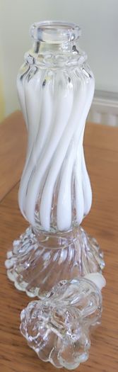 Vintage Opalique Glass Candlestick/Carisma Cologne Bottle Avon Empty Bottle 9.5"