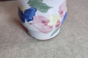 Judy Greene Galway Ireland Hand thrown Art Pottery Small Vase Stamped Floral 9 cm. tall top wide 9.4 cm.