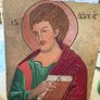 Vintage Hand Painted religious Icon of St Luke on wood Byzantine style Image 2