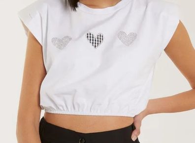 Glitter Heart Crop Top, PINK Vanilla, Size 10