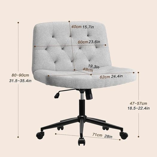 Mid-Back Cross-legged Desk Chair, Vanity Chair Dressing Table With Armless Seat for Home Office, Living Room, Bedroom(Grey)