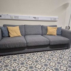 Must go. Grey three-seater fabric couch.