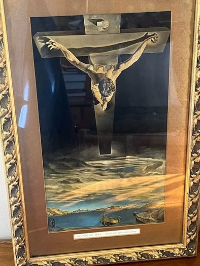 Vintage Framed Salvador Dali Christ of Saint John of the Cross Print Religious Art