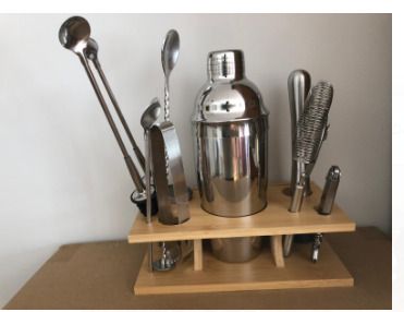 12 Pcs of Stainless Steel Cocktail Shaker Mixer Wood Wine Rack Shelf  750ml Bars Tools