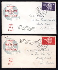 1963 Ireland Freedom From Hunger Commemorative Stamps Pair of Illustrated First Day Covers (FDC)