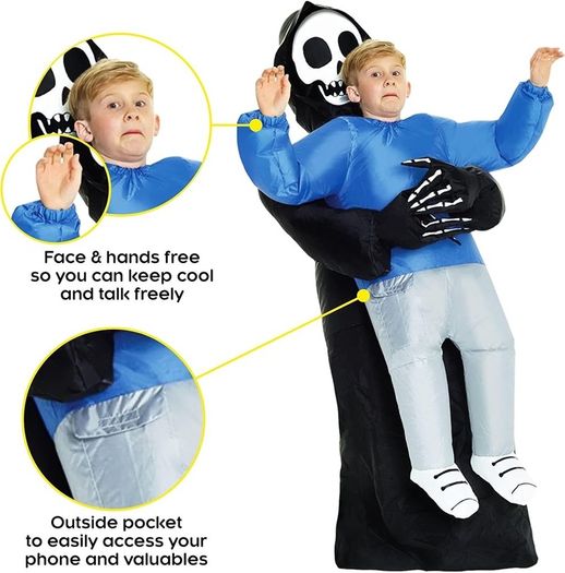SEASONAL SALE Pick Me Up Inflatable Costume, Boys, Grim Reaper Kids, One Size