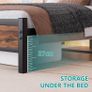 4ft6 Double Bed Frame with LED Lights&Charging Station,Brown Metal Platform Bed with Storage Headboard, Mattress Foundation, Metal Slat Support ,No Box Spring Needed,Under-bed Storage Image 4