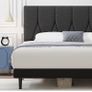 Small Double Bed Frame, Black, Upholstered Wooden Slat Bed Frame with Headboard Image 2