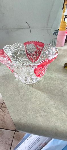 2 bonbon dish each is 25.00 euro Lead Crystal Ruby Flash Floral Dish Bowl Anna Hutte Asti Bleikristall Germany