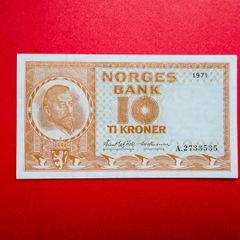 NORWAY  10 Kroner  1971  . Pick  31  ( Uncirculated )