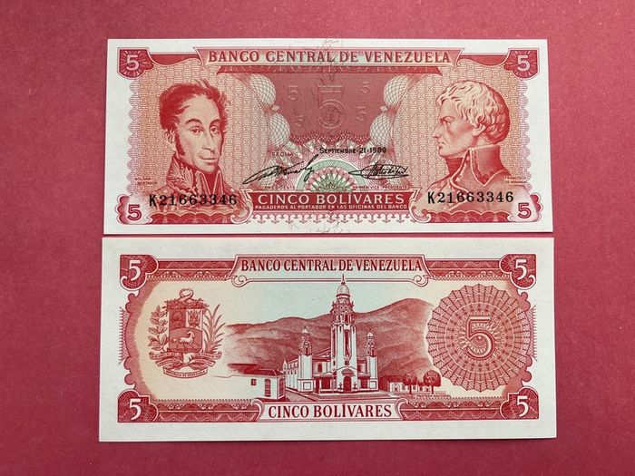 Venezuela  5 Bolivares  1974  Pick 50h  ( Uncirculated )