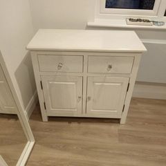 Cabinet. White Cabinet With Crystal Handles. 42 Inches High, 35 Inches Across And 18 Inches Deep.