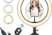 Ring Light, 10.2"with Tripod Stand Phone Holder and Bluetooth Remote with Dimmable 3 Light Modes &amp; 11 Brightness Level for YouTube Instagram Video, Photography, Live Streaming
