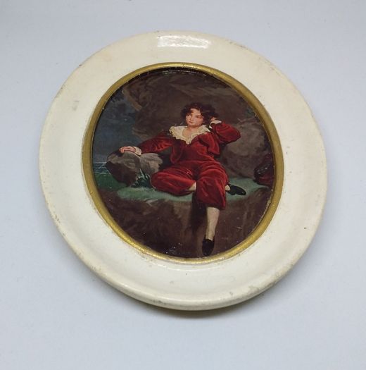 Small Oval Vintage Framed Print - Boy Sitting