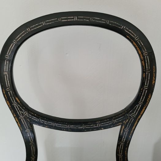Antique pair of ebonised salon chairs with mother of pearl detail